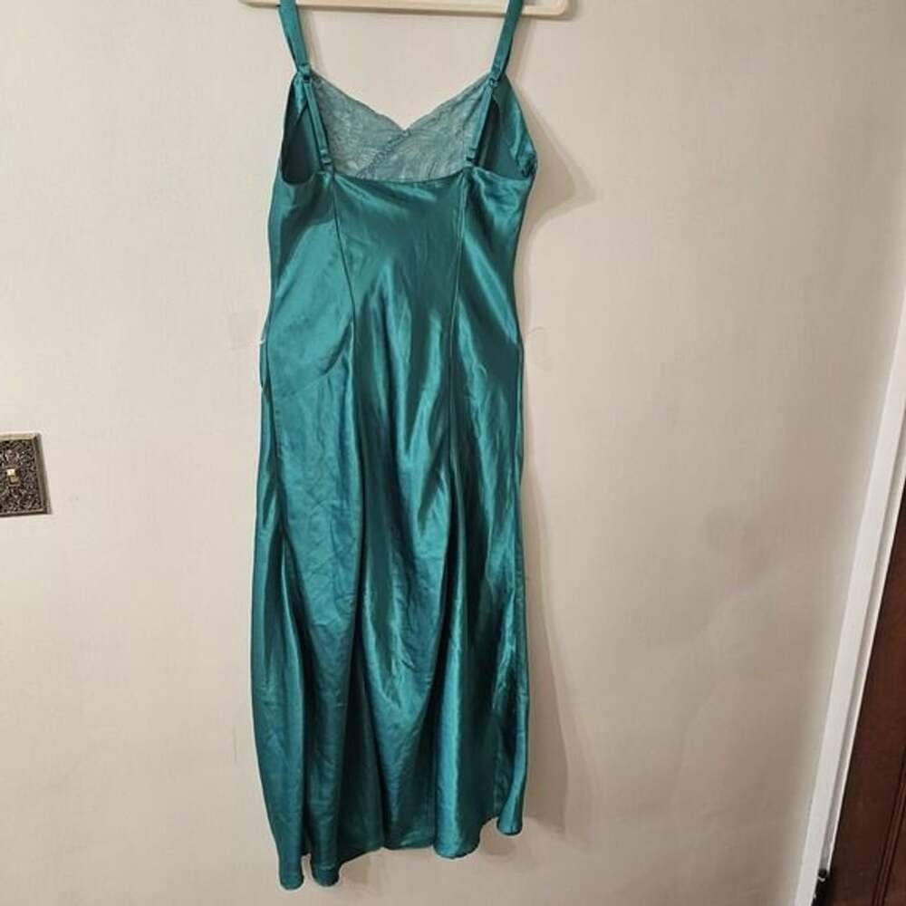 Vintage Victoria's Secret Gold Label Emerald Satin Lace Slip Nightgown M Maxi - Picture 4 of 6
